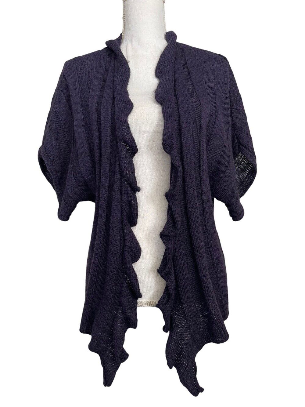 Berretti Medium Italy Purple Ruffle Cardigan Sweater Wool Mohair #1206